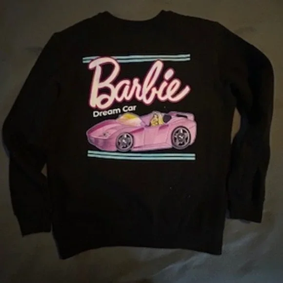 Barbie‎ Dream Car Graphic Sweatshirt Black Crewneck Pullover Women's M - Picture 2 of 7